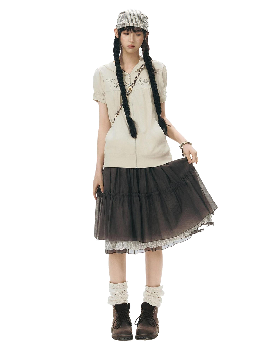 NAPSNAPS Vintage Textured Pleated Patchwork A Line Women&
