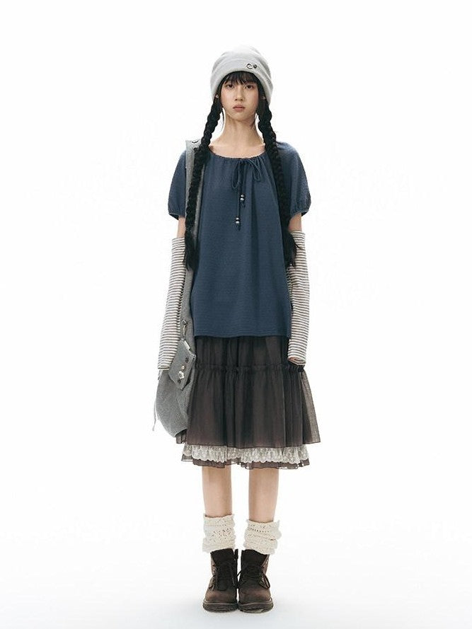 NAPSNAPS Vintage Textured Pleated Patchwork A Line Women&