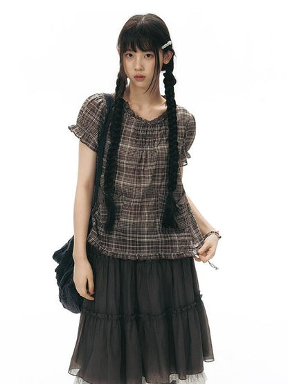 NAPSNAPS Vintage Textured Pleated Patchwork A Line Women&