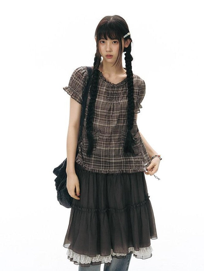 NAPSNAPS Vintage Textured Pleated Patchwork A Line Women&