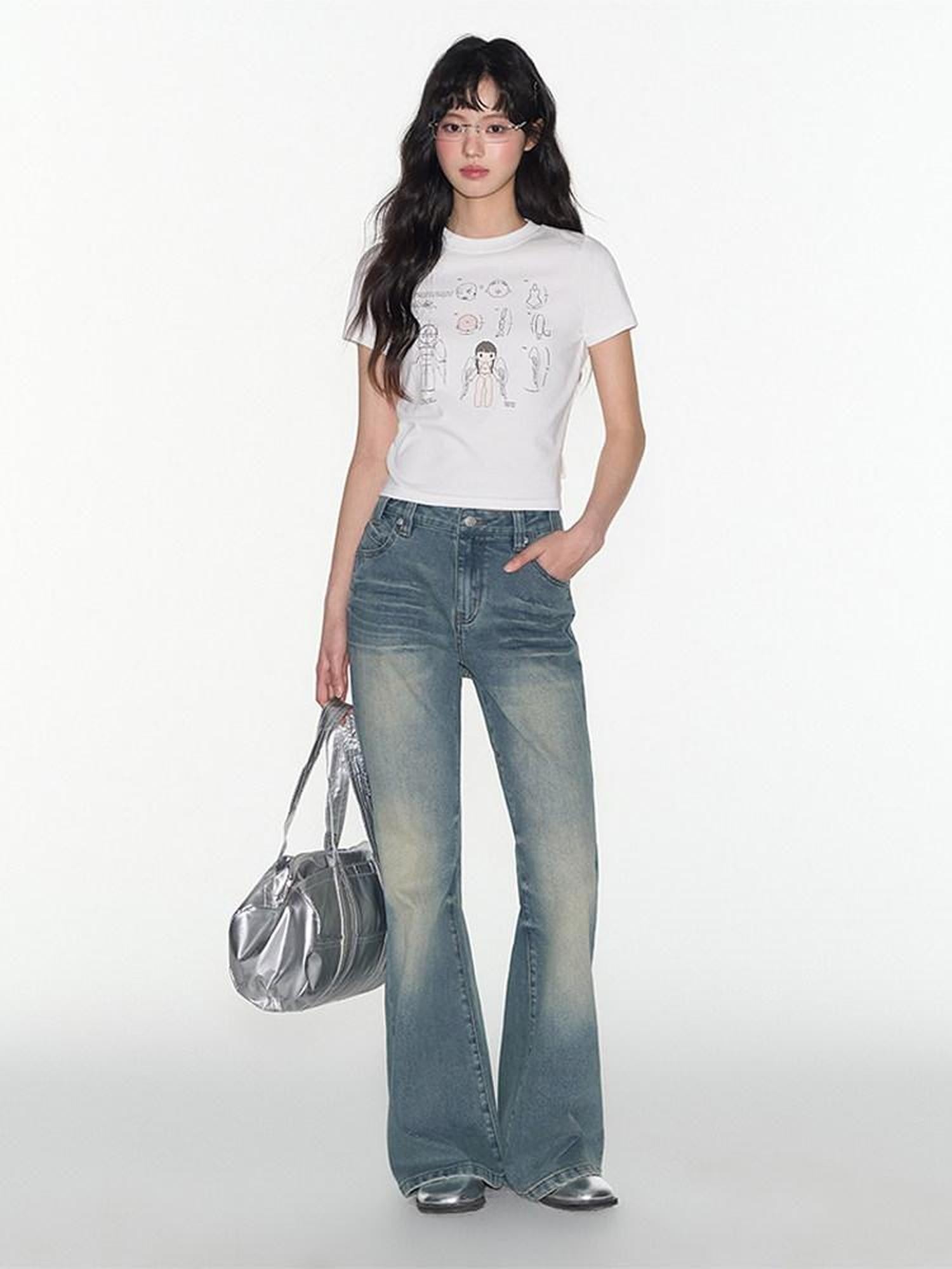 NAPSNAPS Vintage Washed Distressed Low Rise Zipper Women&