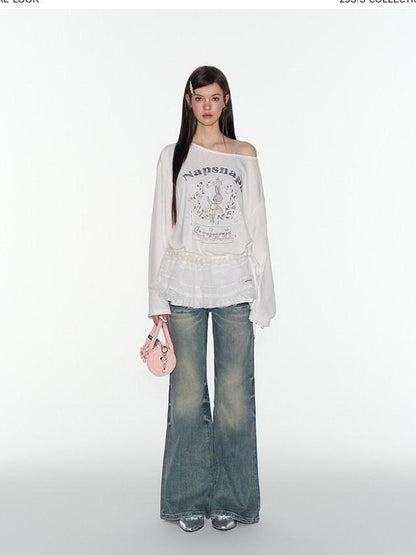 NAPSNAPS Vintage Washed Distressed Low Rise Zipper Women&