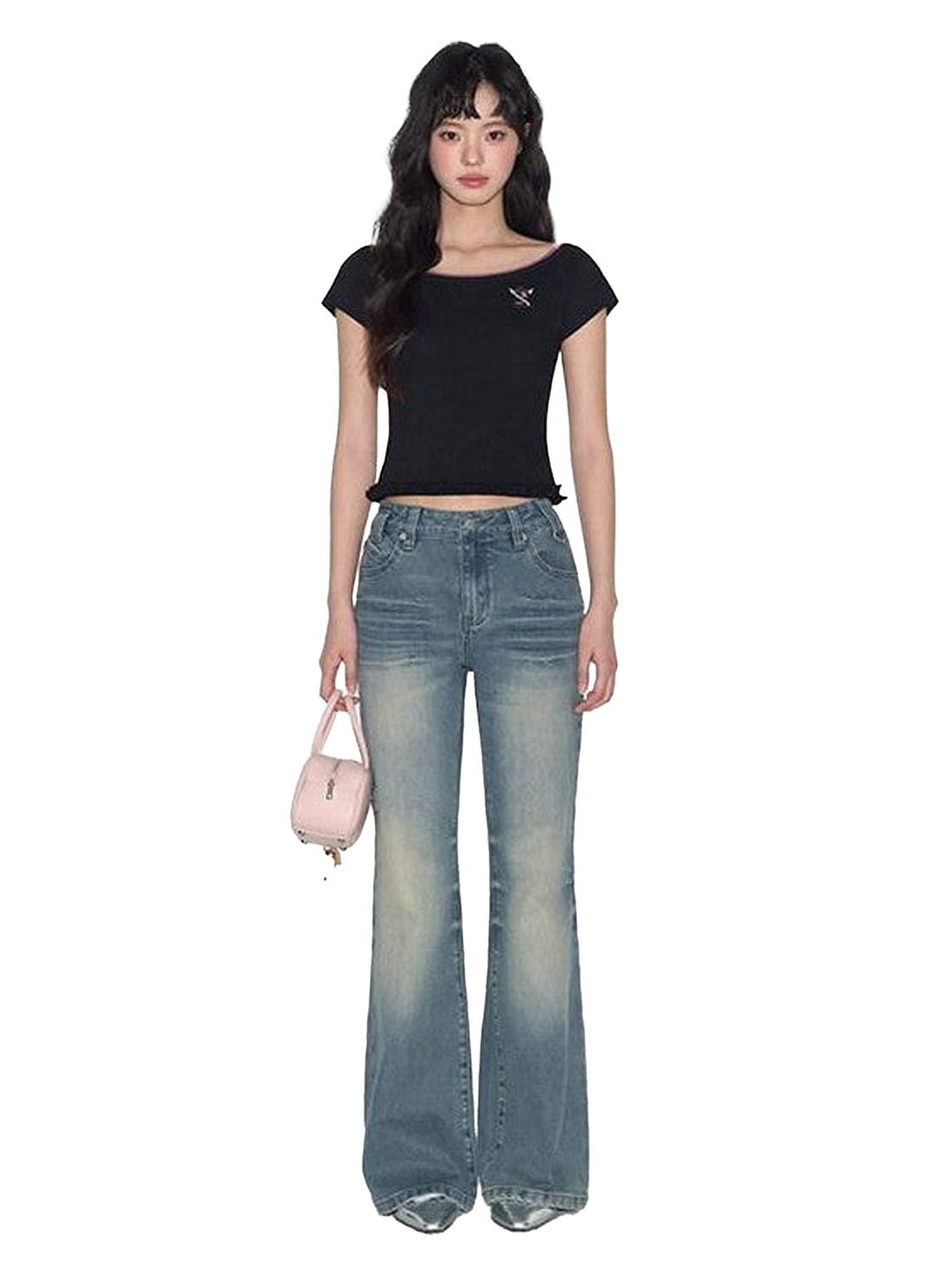 NAPSNAPS Vintage Washed Distressed Low Rise Zipper Women&