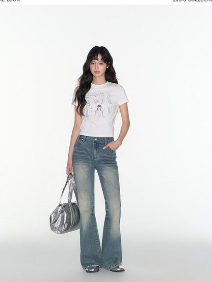 NAPSNAPS Vintage Washed Distressed Low Rise Zipper Women&