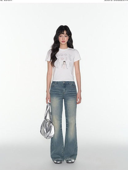 NAPSNAPS Vintage Washed Distressed Low Rise Zipper Women&