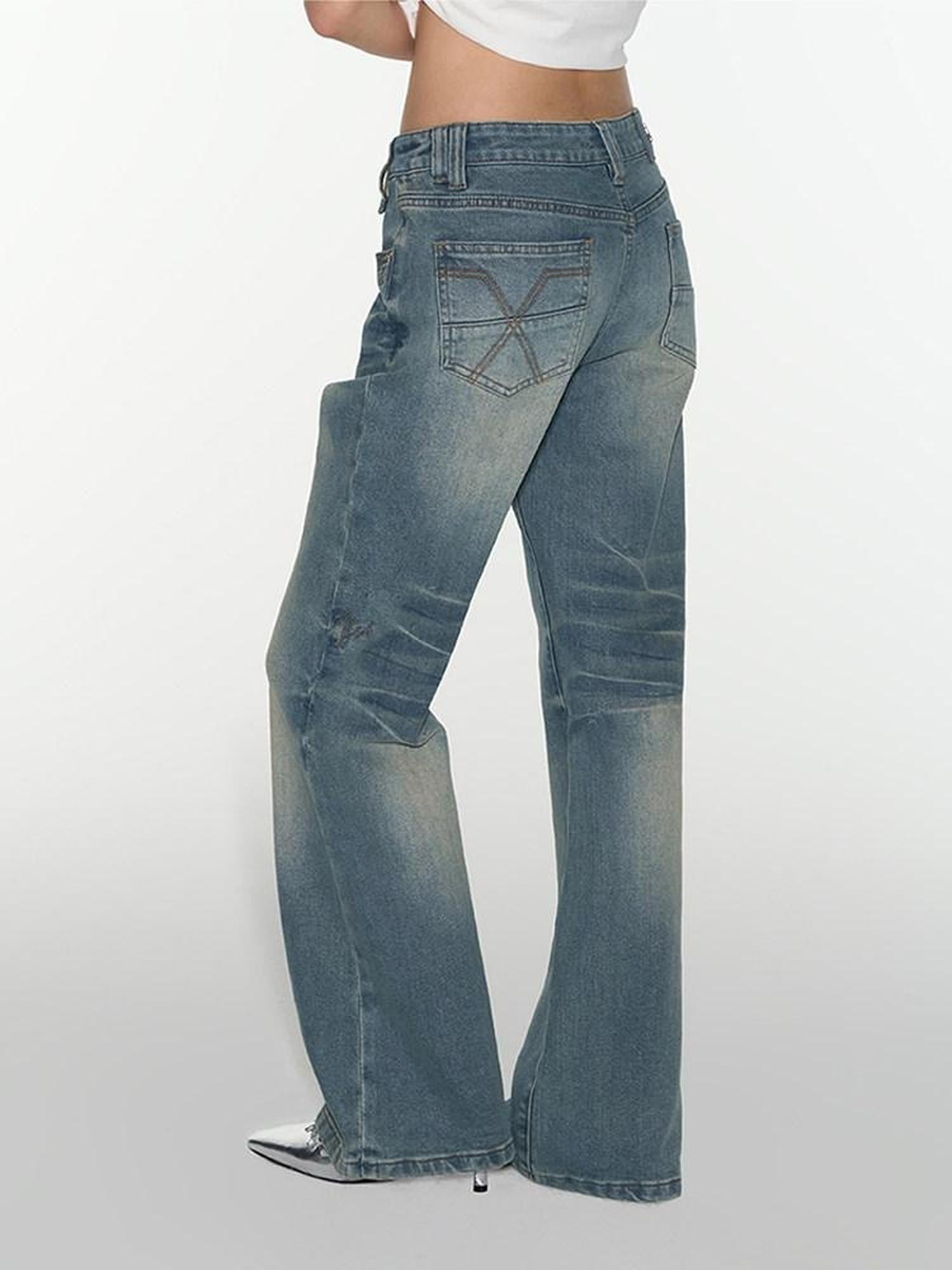 NAPSNAPS Vintage Washed Distressed Low Rise Zipper Women&
