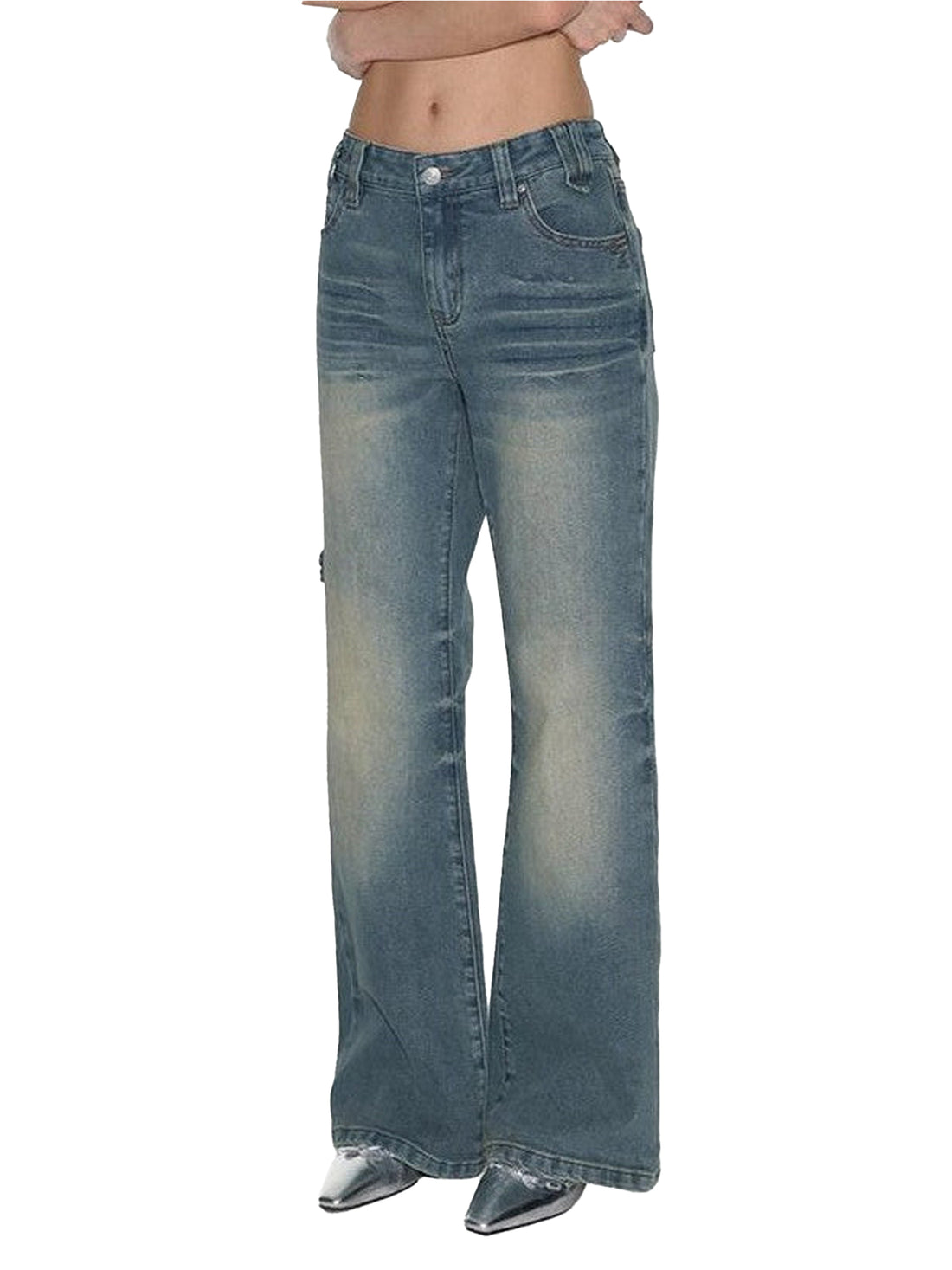 NAPSNAPS Vintage Washed Distressed Low Rise Zipper Women&
