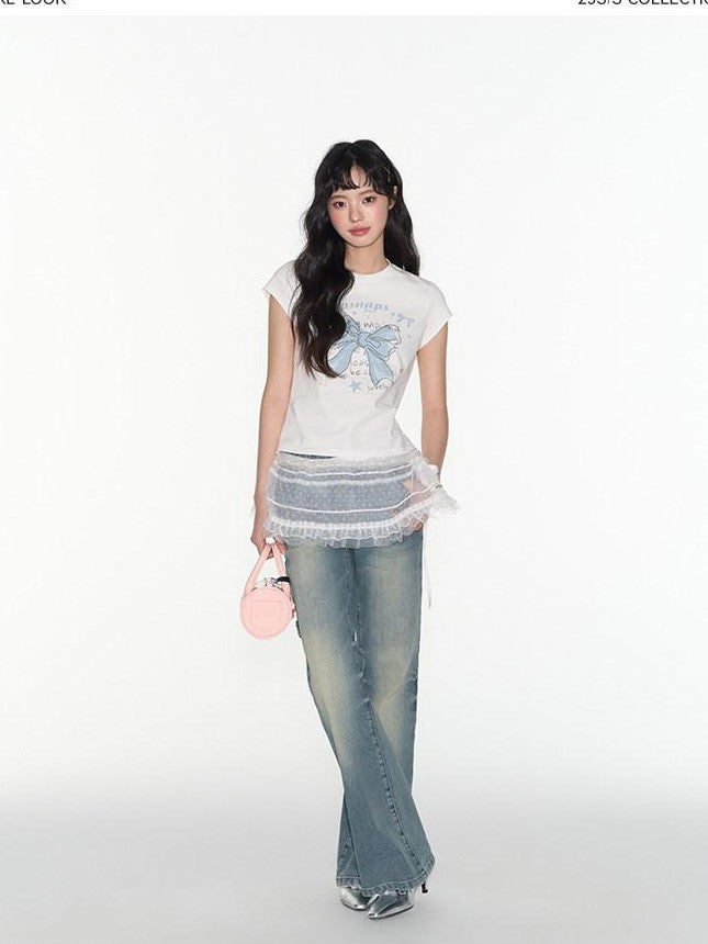NAPSNAPS Vintage Washed Distressed Low Rise Zipper Women&