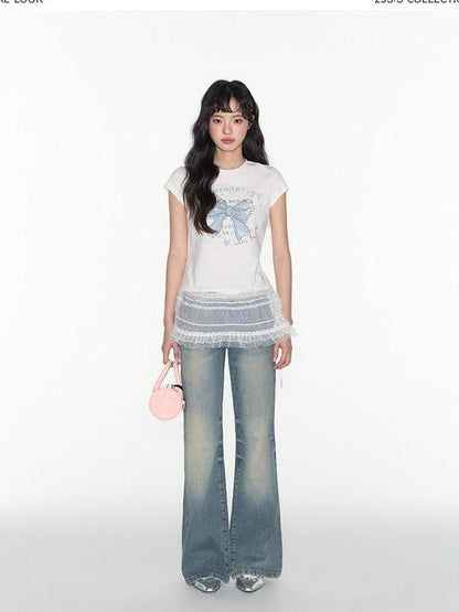 NAPSNAPS Vintage Washed Distressed Low Rise Zipper Women&