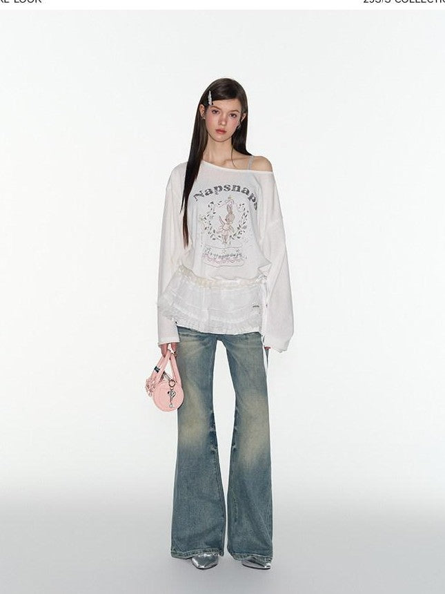 NAPSNAPS Vintage Washed Distressed Low Rise Zipper Women&