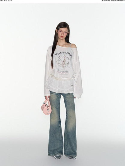 NAPSNAPS Vintage Washed Distressed Low Rise Zipper Women&