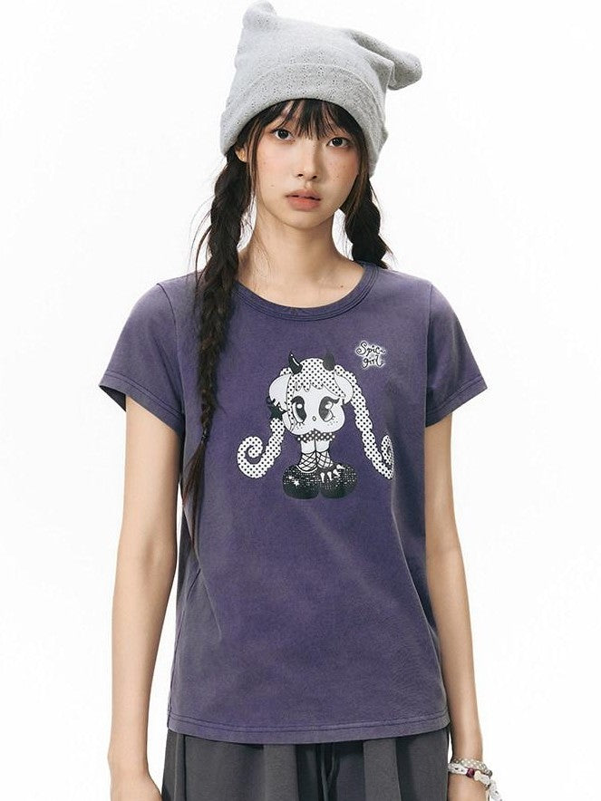 NAPSNAPS Vintage Washed Distressed Printed Women&