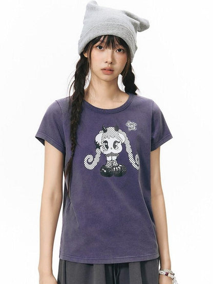 NAPSNAPS Vintage Washed Distressed Printed Women&