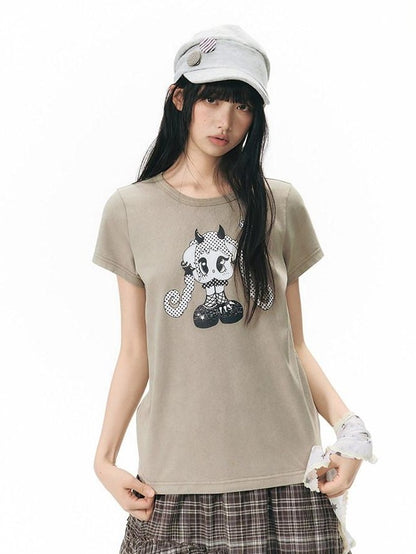 NAPSNAPS Vintage Washed Distressed Printed Women&