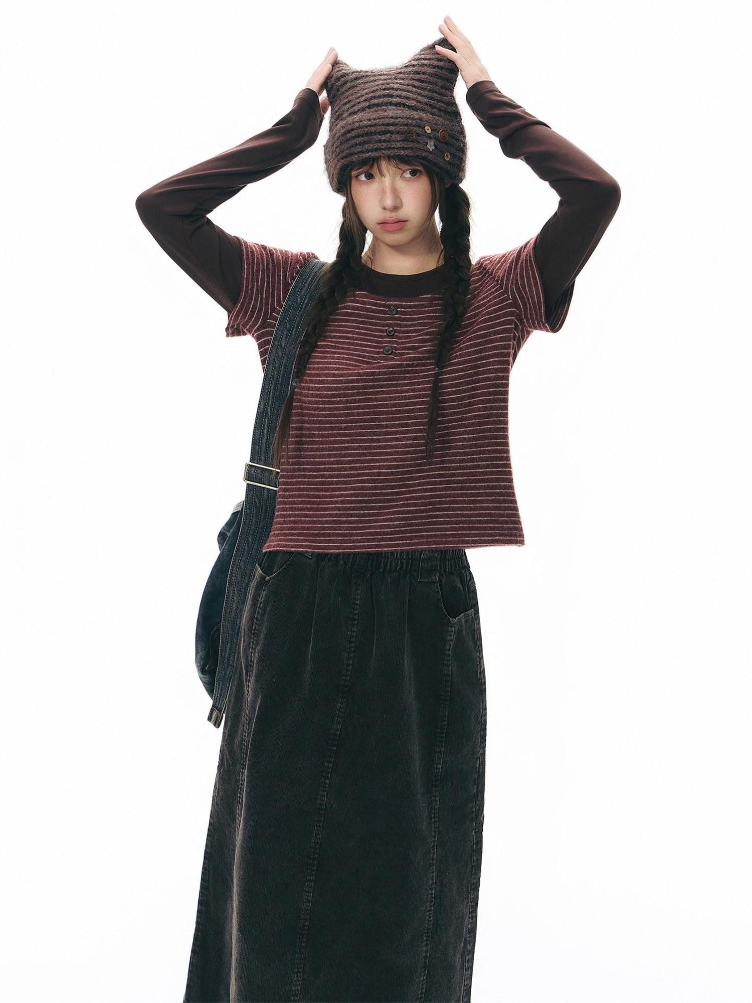 NAPSNAPS Washed Aged Faded Elastic Waist Straight Women&