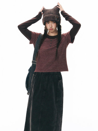 NAPSNAPS Washed Aged Faded Elastic Waist Straight Women&