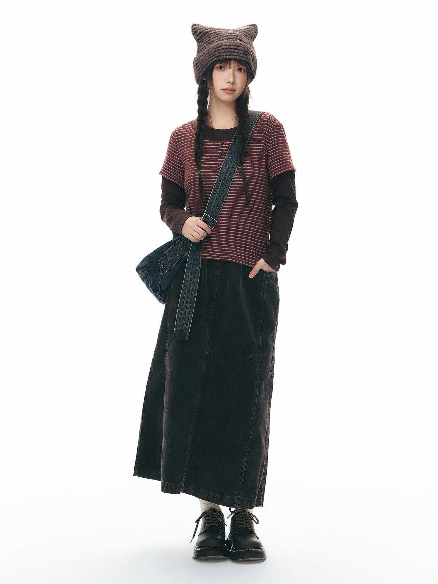 NAPSNAPS Washed Aged Faded Elastic Waist Straight Women&