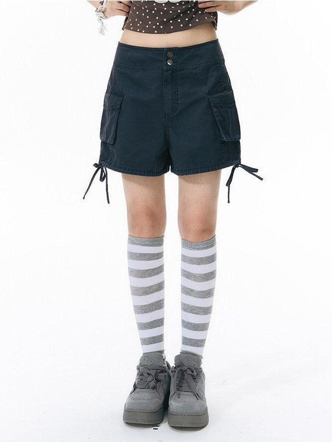 NAPSNAPS Washed Denim 3d Pocket Drawstring Low Waist Straight Women&