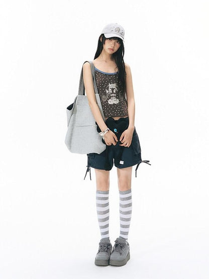 NAPSNAPS Washed Denim 3d Pocket Drawstring Low Waist Straight Women&