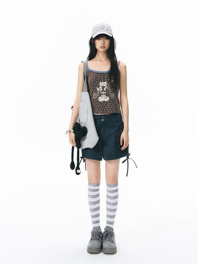 NAPSNAPS Washed Denim 3d Pocket Drawstring Low Waist Straight Women&
