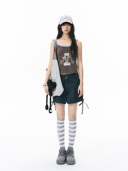 NAPSNAPS Washed Denim 3d Pocket Drawstring Low Waist Straight Women&
