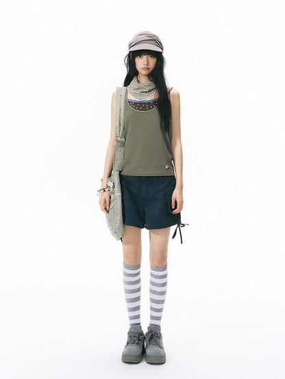 NAPSNAPS Washed Denim 3d Pocket Drawstring Low Waist Straight Women&