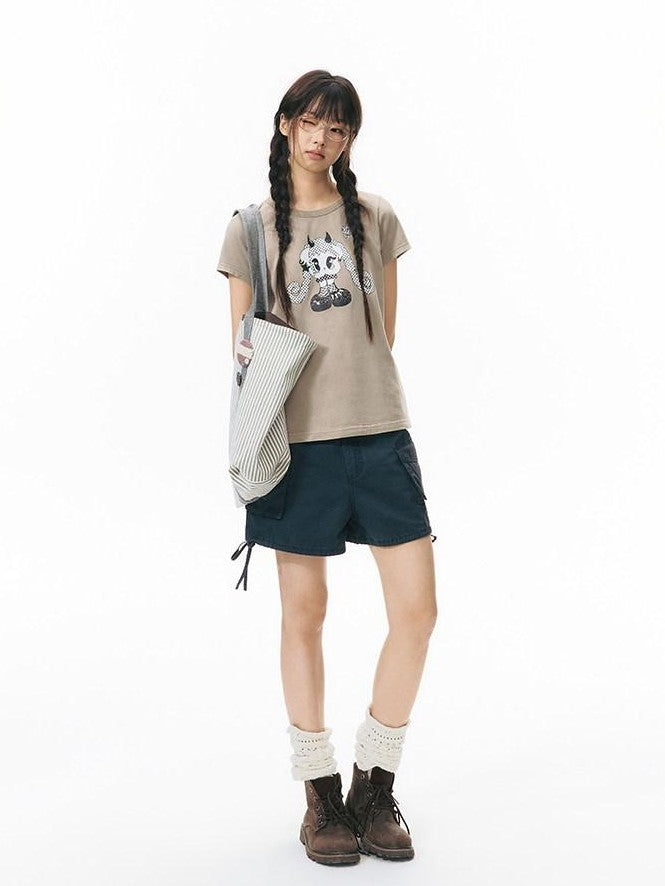 NAPSNAPS Washed Denim 3d Pocket Drawstring Low Waist Straight Women&