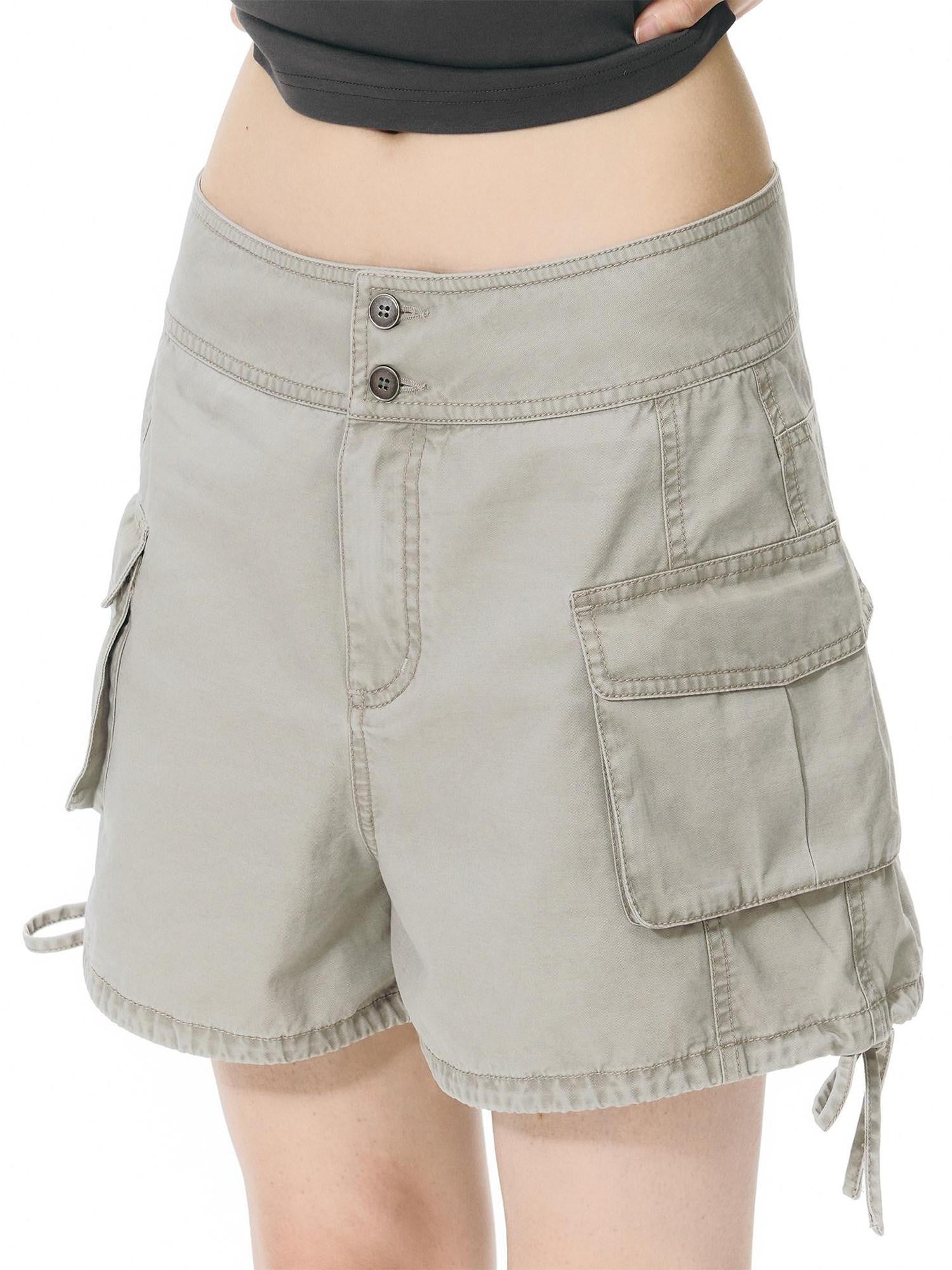 NAPSNAPS Washed Denim 3d Pocket Drawstring Low Waist Straight Women&