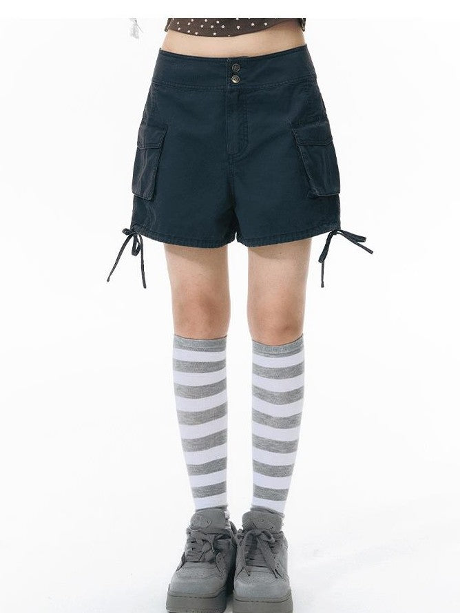 NAPSNAPS Washed Denim 3d Pocket Drawstring Low Waist Straight Women&