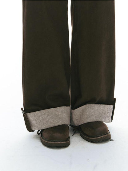 NAPSNAPS Washed Panel Rolled Cuff Button Knitted Hem Women&