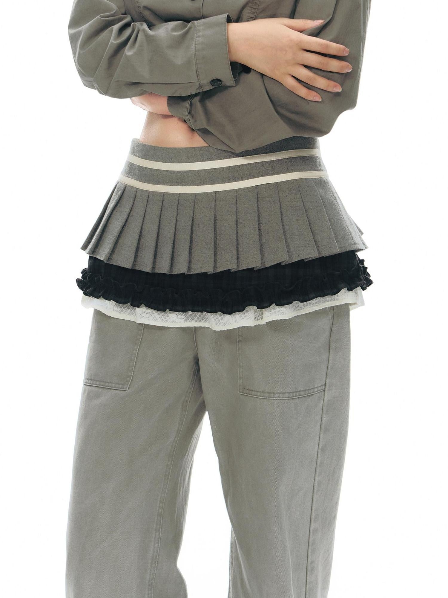 NAPSNAPS Washed Panel Rolled Cuff Button Knitted Hem Women&