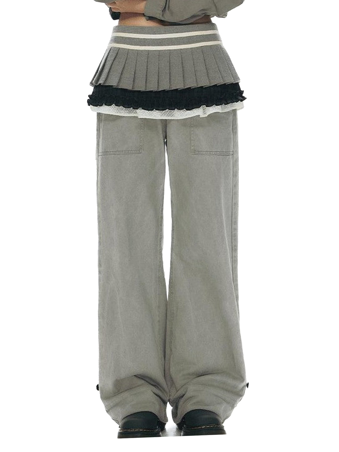 NAPSNAPS Washed Panel Rolled Cuff Button Knitted Hem Women&