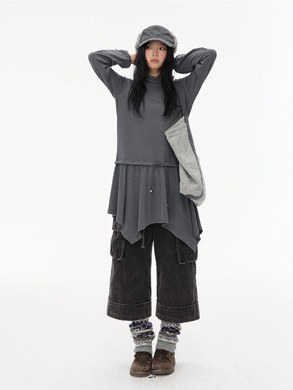 NAPSNAPS Washed Rolled Hem Wide Leg Corduroy Women&