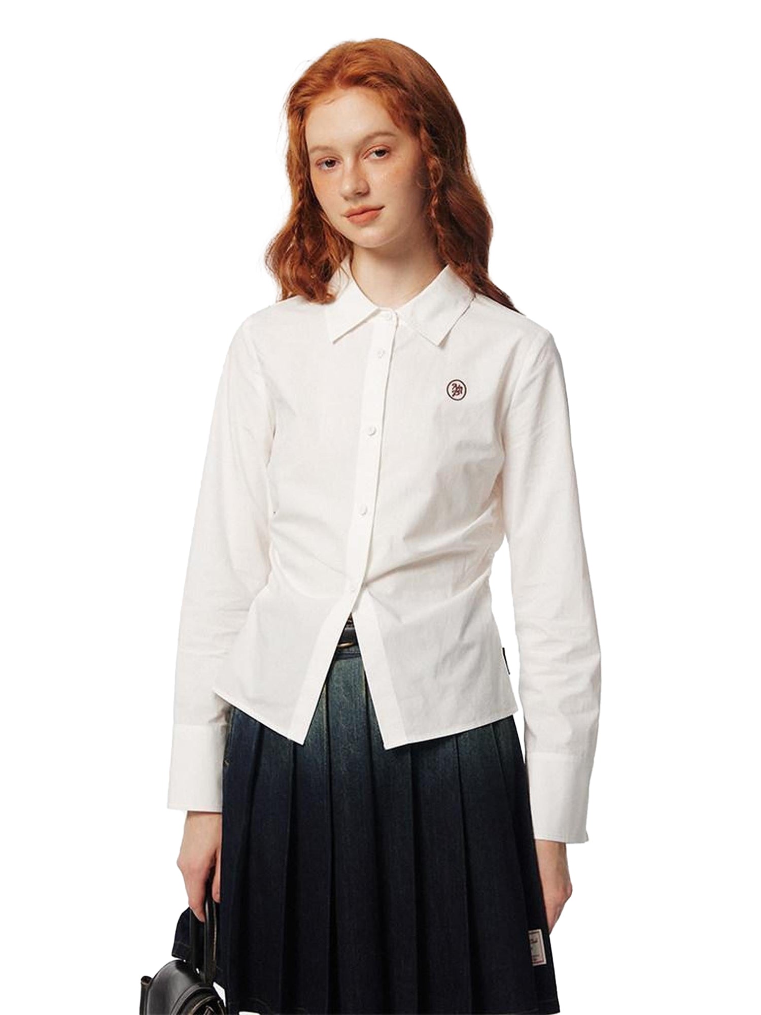 NAPSNAPS White Embroidered Pleated Slim Women&