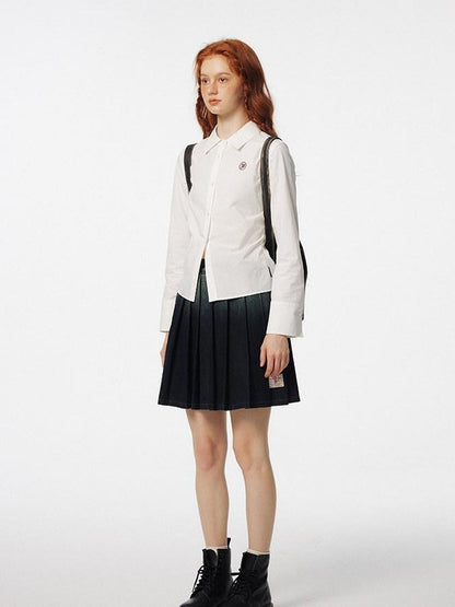 NAPSNAPS White Embroidered Pleated Slim Women&
