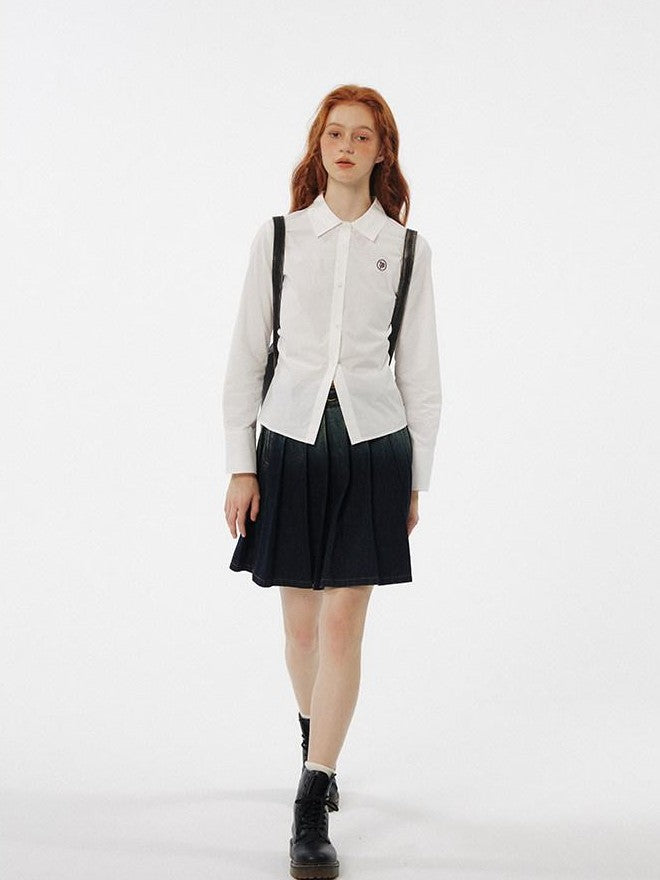 NAPSNAPS White Embroidered Pleated Slim Women&