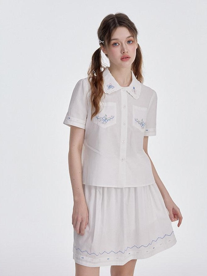 NAPSNAPS White Embroidered Ruffle Collar Women&
