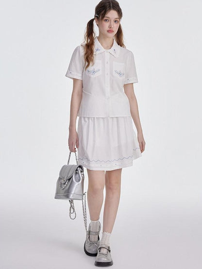 NAPSNAPS White Embroidered Ruffle Collar Women&