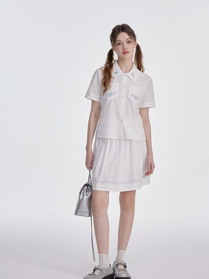 NAPSNAPS White Embroidered Ruffle Collar Women&