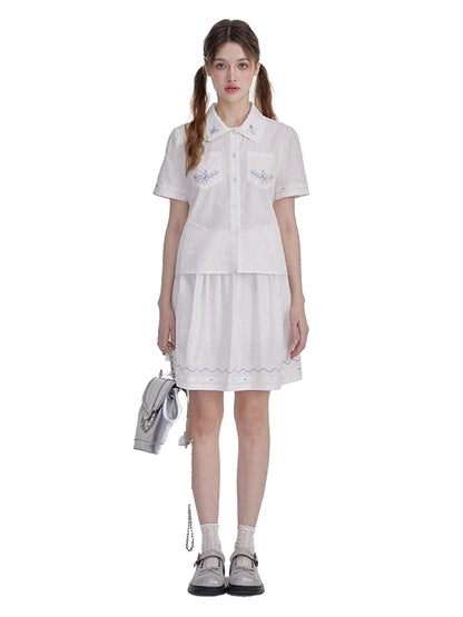 NAPSNAPS White Embroidered Ruffle Collar Women&