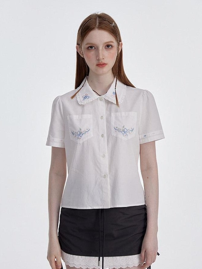 NAPSNAPS White Embroidered Ruffle Collar Women&