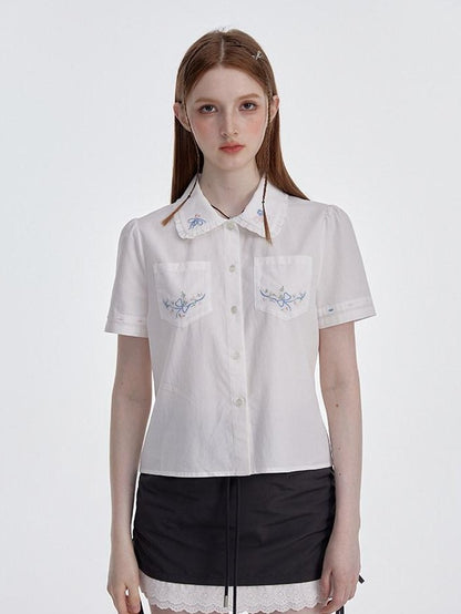 NAPSNAPS White Embroidered Ruffle Collar Women&