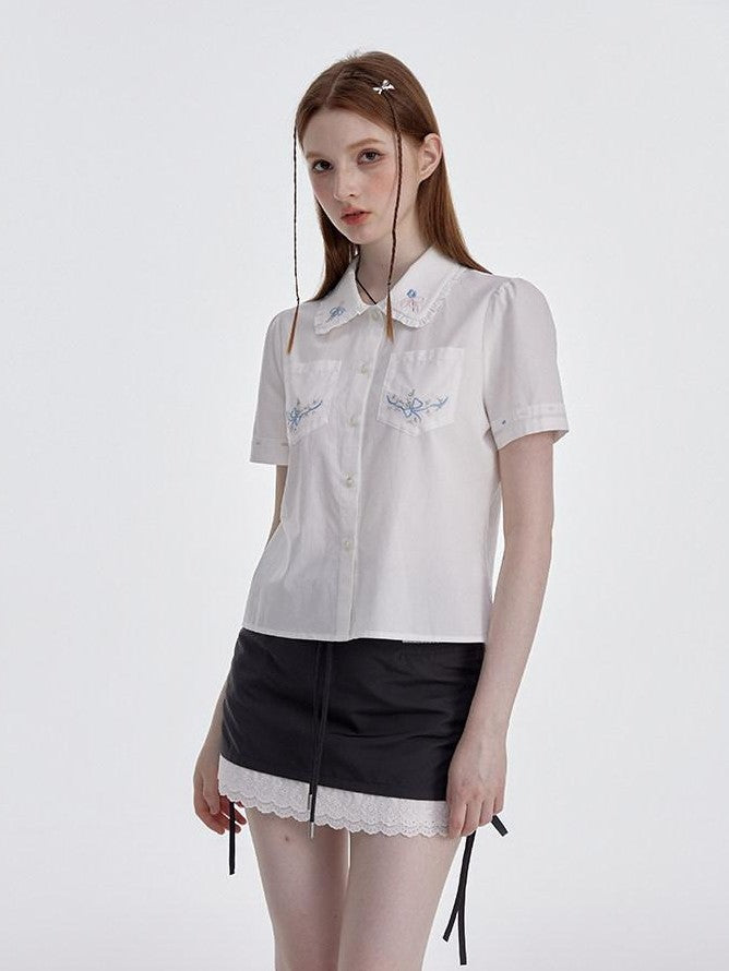 NAPSNAPS White Embroidered Ruffle Collar Women&