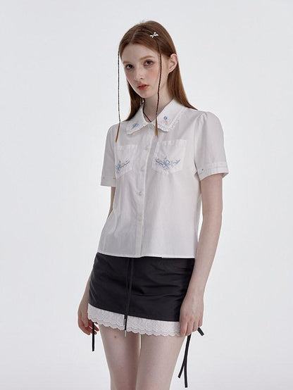 NAPSNAPS White Embroidered Ruffle Collar Women&