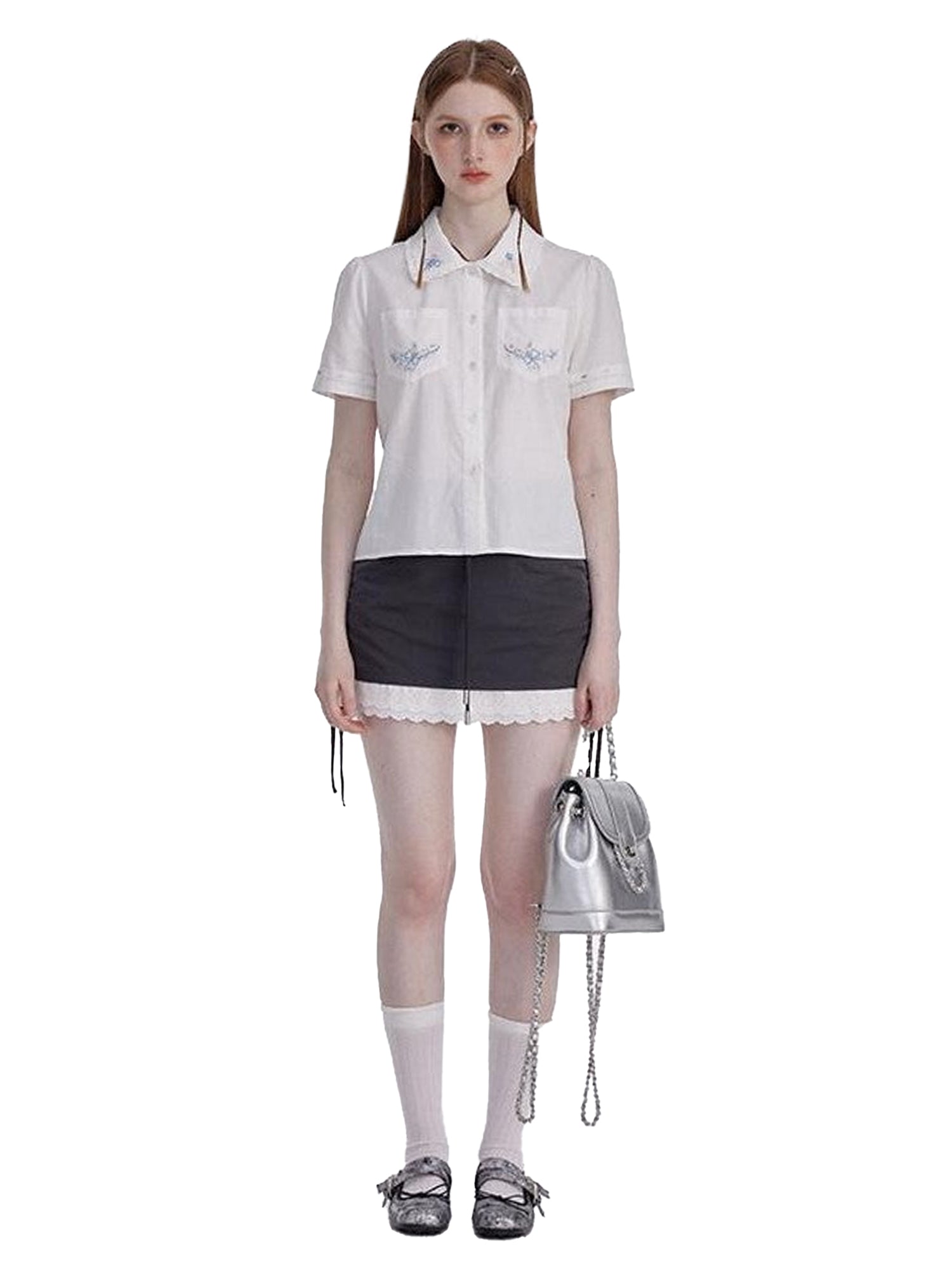 NAPSNAPS White Embroidered Ruffle Collar Women&