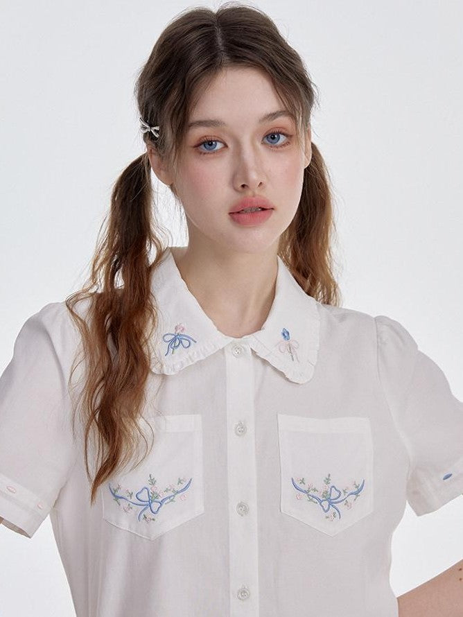 NAPSNAPS White Embroidered Ruffle Collar Women&