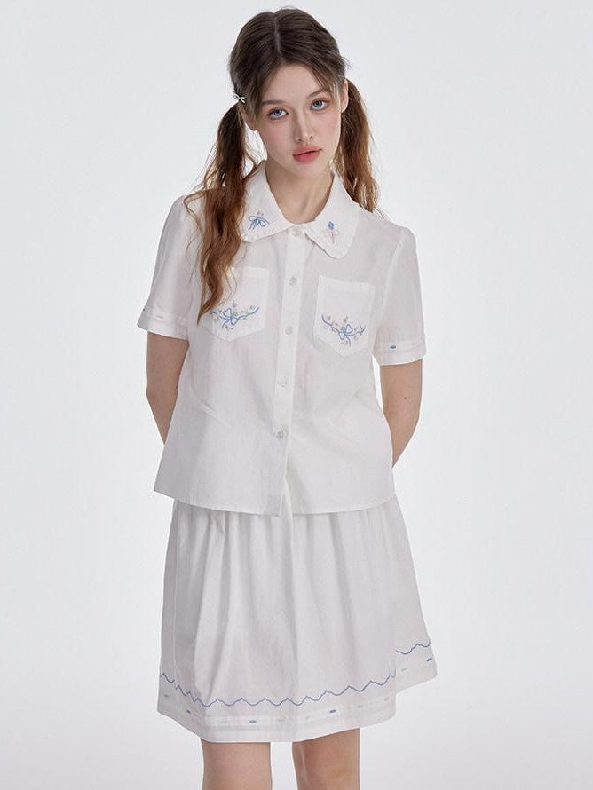 NAPSNAPS White Embroidered Ruffle Collar Women&