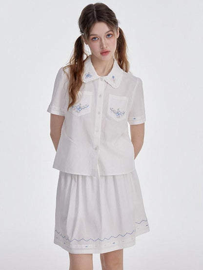 NAPSNAPS White Embroidered Ruffle Collar Women&