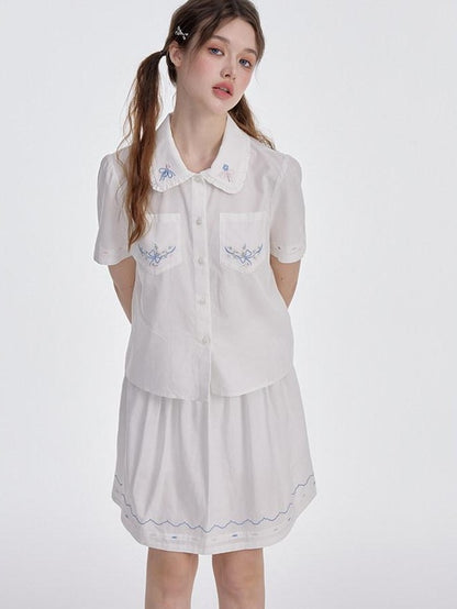 NAPSNAPS White Embroidered Ruffle Collar Women&