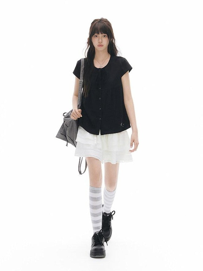 NAPSNAPS White Lace Patchwork High Waist A Line Women&